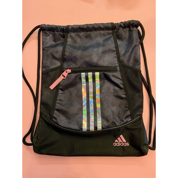 Adidas Limited Edition Three Stripe Backpack Drawstring Tote Pink/Blk Logo Hike - Picture 1 of 11